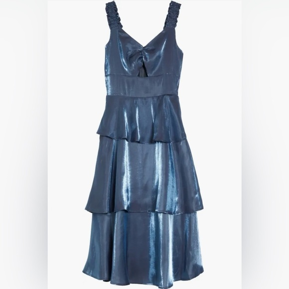 BTFL-life Dresses & Skirts - Tiered Cutout Metallic Blue Dress Size S